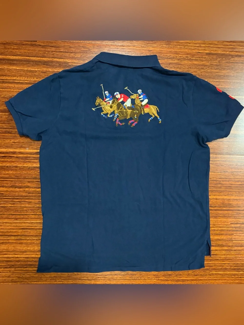 Polo Ralph Lauren Navy Mesh Blue Crest Big Triple Pony Polo Shirt Size Small XL